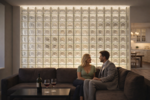 Ścianka z luksferów wolnostojąca podświetlona led