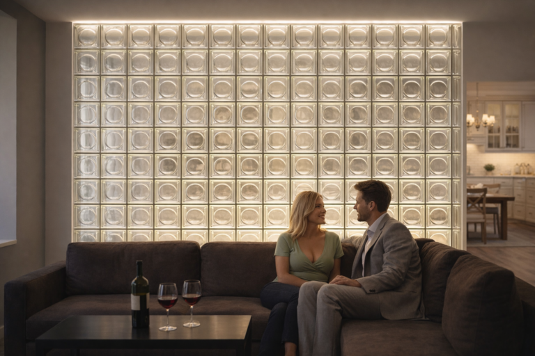 Ścianka z luksferów wolnostojąca podświetlona led